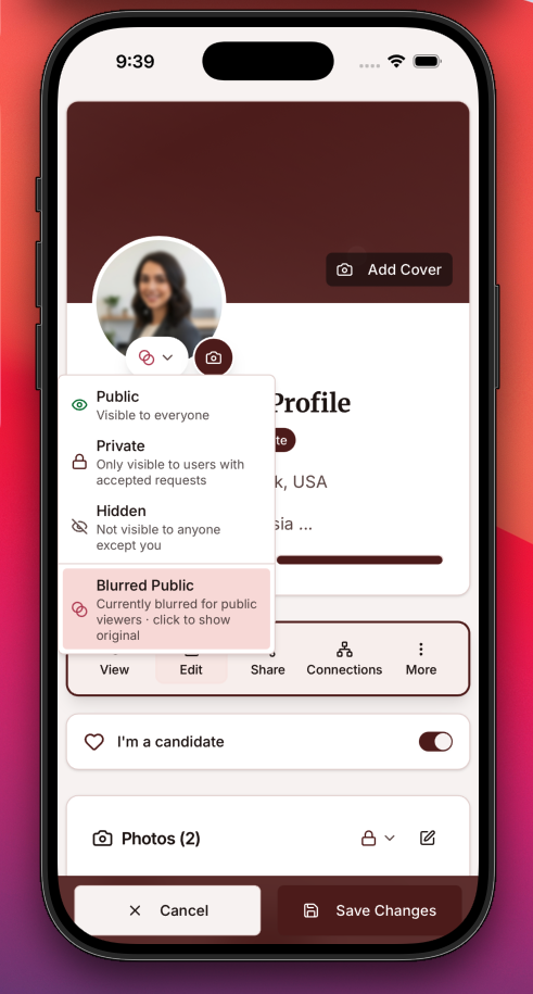 Selecting the Blurred Public privacy option